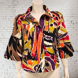 JUST B Women Abstract Multicolor Tribal Graphic Full Zip Jacket M